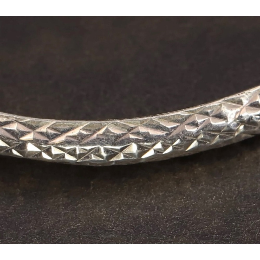 VTG Sterling 5mm Diamond-cut 7" Hinge Bangle Bracelet - 5g with Safety Chain 925 - Picture 8 of 11